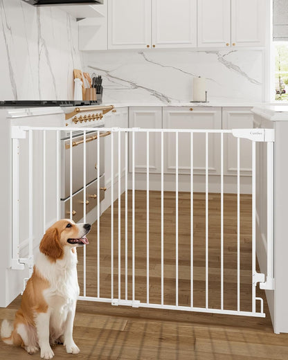 Cumbor 34" Extra Tall No Bottom Bar Baby Gate for Stairs, Auto Close Dog Gate Indoor for Larger Pets, 31.6-48" Hardware Mounted Safety Gate for Doorways, Wide Walk Thru Door for Easy Access (White)