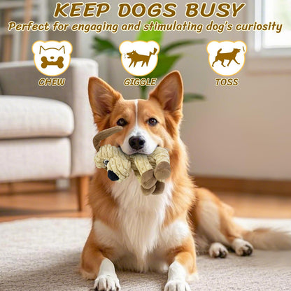 Squeaky Stuffed Dog Toys, Chew Toy for Large Medium Small Breeds, Plush Dog Toys to Keep Them Busy, Puppy Teething Dog Toy, Crinkle Dog Toy (Khaki Dog)