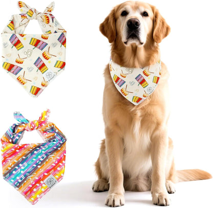 E-Clover Musical Notes Dog Bandanas Rainbow Scarf for Dog Boy Girl Cute Concert Costumes Accessories for Medium Large Dogs