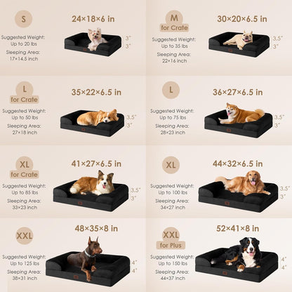 EHEYCIGA Orthopedic Dog Beds for Large Dogs, Waterproof Memory Foam Large Dog Bed with Sides, Non-Slip Bottom and Egg-Crate Foam Pet Couch Bed with Washable Removable Cover, Black