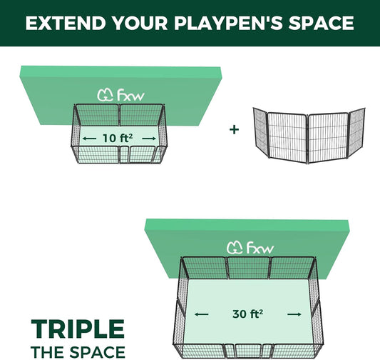 FXW Homeplus Unleashed Indoor Dog Playpen - Stress-Free and Safe Play, Heavy Duty 32 Inch 4 Wire Panels Dog Pen for Small and Medium Dogs, Black│Patented
