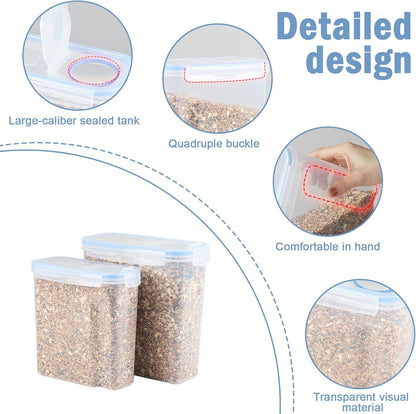 2Pack Bird Food Storage Container 3.52qt/4L & 2.2qt/2.5L, Airtight Pet Food Containers with Lids, Medium Latched Bird Seed Dispenser, BPA-Free