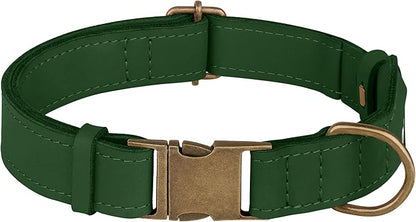 AirTag Dog Collar - Genuine Leather Dog Collar with Apple AirTag Holder and Metal Buckle - Smart GPS Tracking Pet Collars (Dark Green, M, 14"-18" Neck Fit)