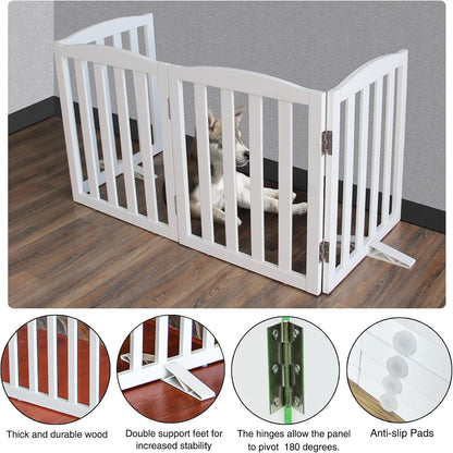 ZJSF Foldable Freestanding Indoor Dog Gate for House Wood White Long Pet Gates Dog Fence for Stairs Puppy Gates for Hallways,Pet Fence, Puppy Gate,Support Feet Included 24 "Height-4 Panels