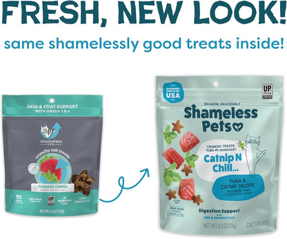 Shameless Pets Crunchy Cat Treats - Catnip Treats for Cats with Digestive Support, Kitten Treats with Real Ingredients, Natural & Healthy Flavored Feline Snacks - Fintastic Catnip, 1-Pk