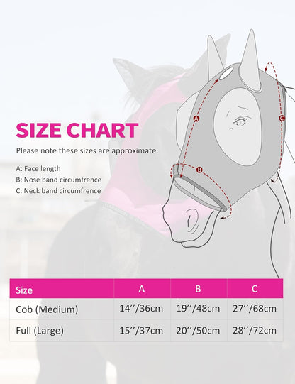 Harrison Howard Horse Fly Mask with Forelock Opening Stretch Breathable and Comfortable for Horses UV -Protection Fuchsia M