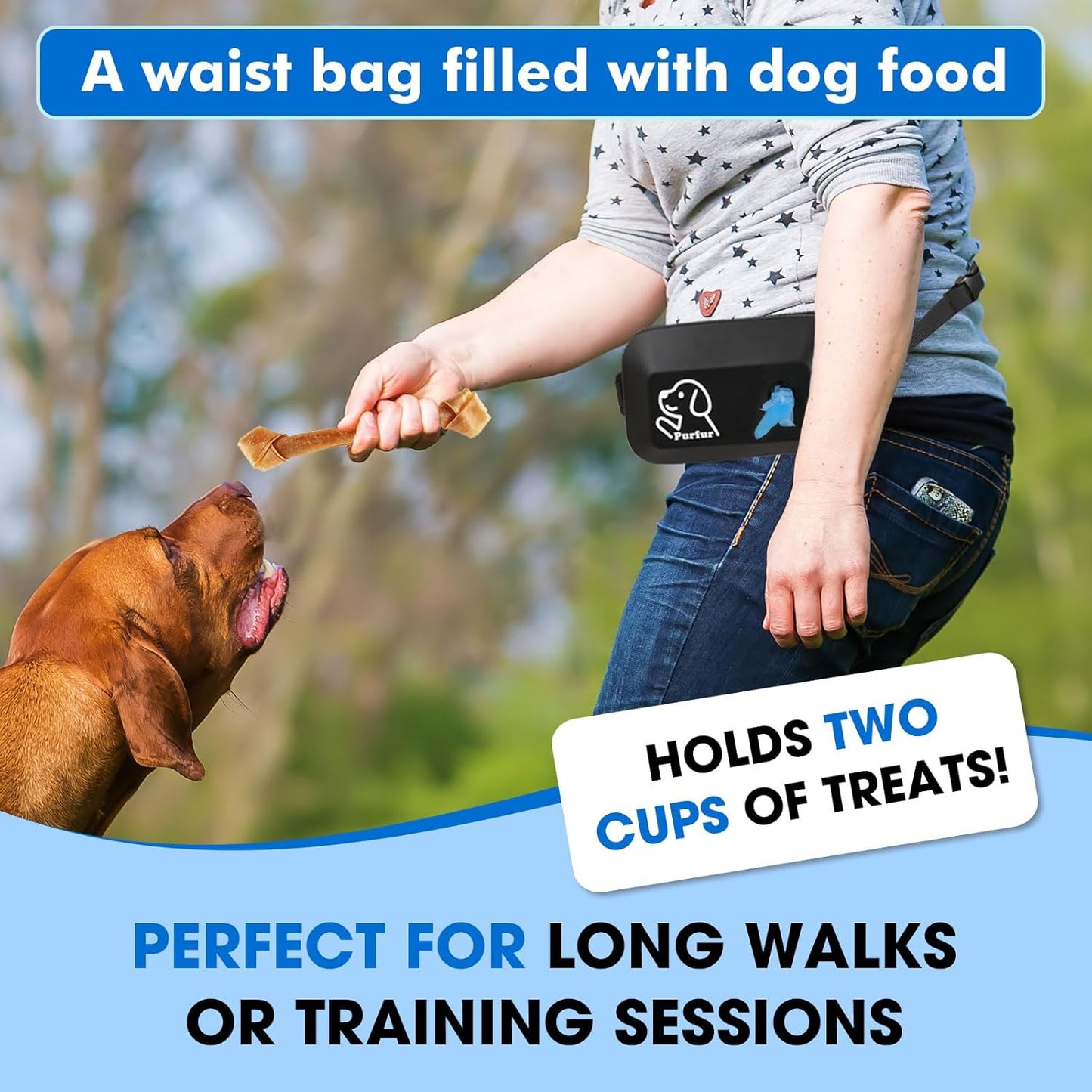 Dog Treat Pouch with Clicker & Poop Bag Holder – Waterproof Silicone, Adjustable Waist Belt for Training & Walking – Puppy Treat Pouch for Pet Training (Black)