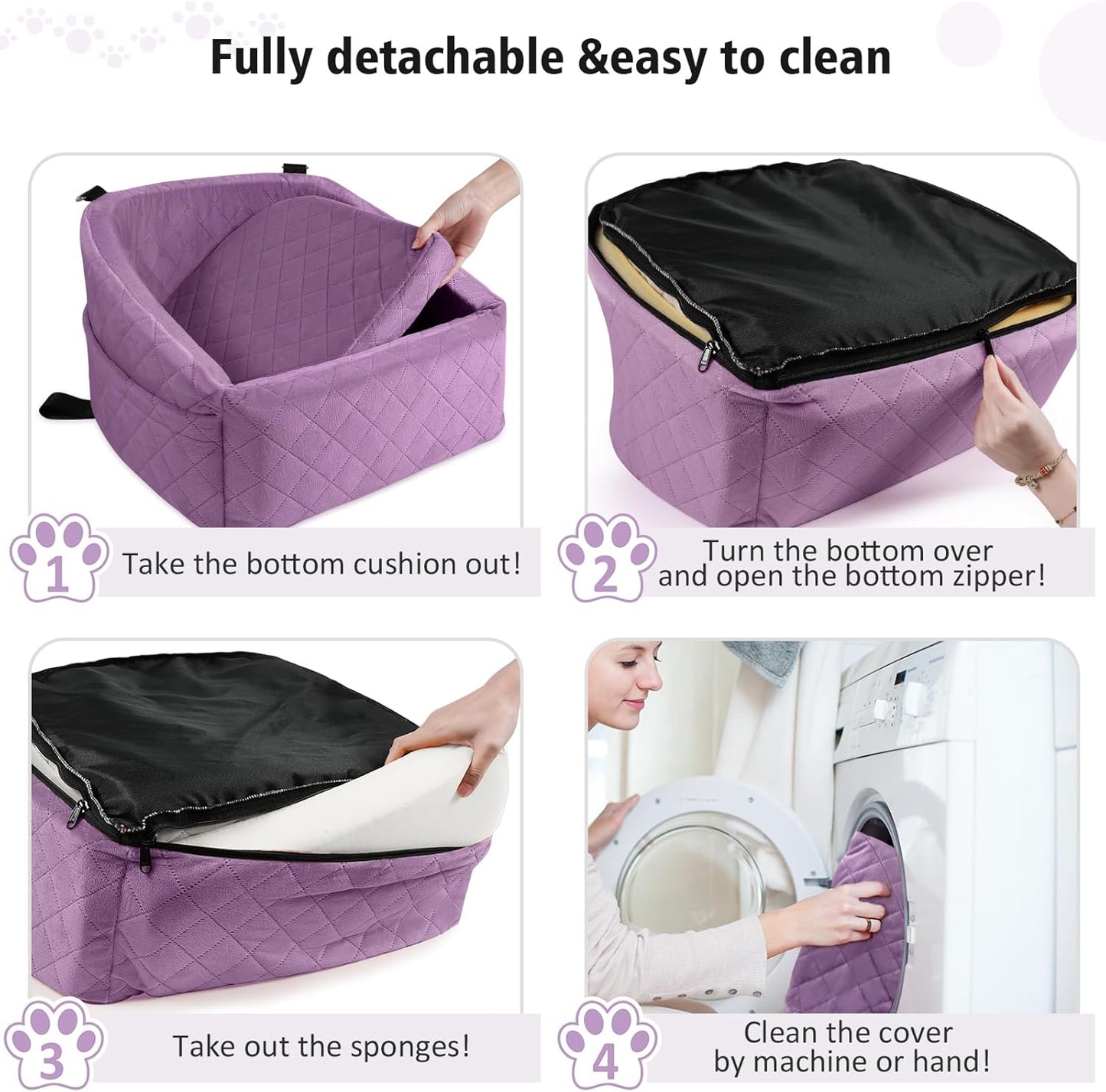 Dog Car Seat for Small Medium Dogs,Detachable Washable Dog Booster Seat Under 30lbs, Pet Car Seats Travel Bed with Storage Pockets and Safety Belt (Purple) - Pawvie
