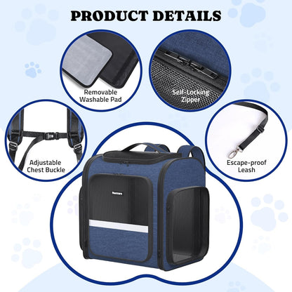 Pawtners Dog Backpack Carrier Dog Carrier with Anti-Scratch Mesh with Great Ventilation, Large Pet Carrier Backpack for Small Dogs & Large Cats, Foldable Designed Pet Backpack Perfect for Travel - Pawvie