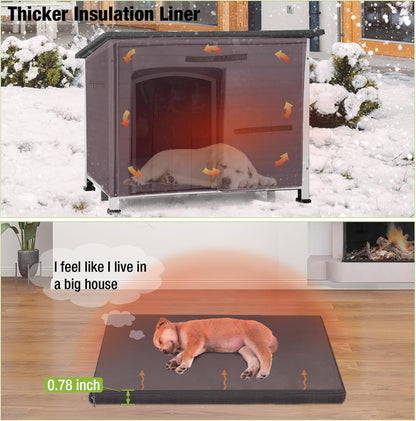 GUTINNEEN Dog House Insulated Outdoor Dog Kennel with Liner for Winter Large(Grey and White)