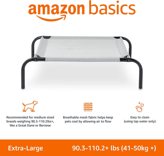 Amazon Basics Cooling Elevated Breathable Pet Bed For Dog, X-Large (60.1 x 37.1 x 8.9 Inches), 1 count, Grey
