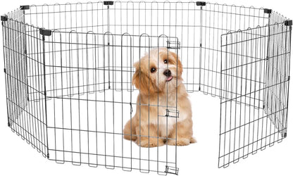 Foldable Dog Playpen 24" Height 8 Panels Metal Exercise Pen No Door - Indoor/Outdoor Puppy Playpen for Small Dogs, Portable Pet Fence for Yard Garden Camping, Black