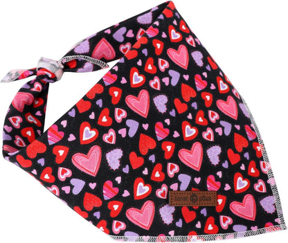 Lionet Paws Valentine Dog Bandana for Small Medium Dogs,Pink Hearts Black Kerchief Washable Dog Triangle Bibs Scarf for Girl or Boy Gift