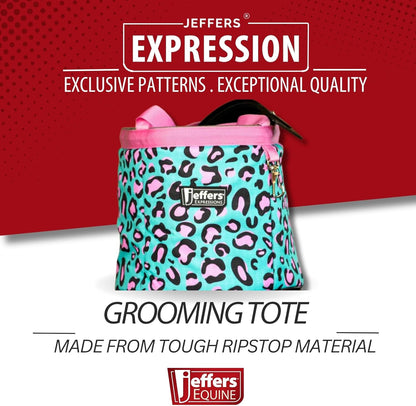 Jeffers Expression Grooming Tote Caddy, Party Cheetah - Durable Ripstop Organizer with Pockets for Horse Grooming Tools - Easy Carry Nylon Straps, Compact Storage for Stable, Travel & Equine Supplies