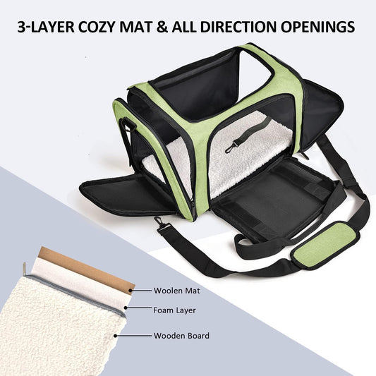 Pet Carrier for Small Medium Cats Dogs Puppies up to 15 Lbs, Airline Approved Small Dog Carrier Soft Sided, Collapsible Travel Puppy Carrier - Green