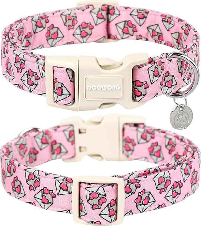 DOGWONG Valentine's Day Love Letter Collar, Adjustable Durable Pink Heart Collar for Small Medium Dogs