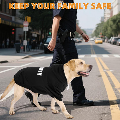 KOOLTAIL Security Dog Hoodie, Fall Puppy Sweater Clothes for Small Medium Large Dogs, Soft Warm Winter Pet Cold Weater Coats Hooded Sweatshirt with Pocket, Dog Halloween Costume for Girl Boy, Black S