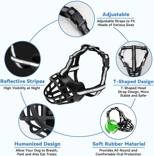 Dog Muzzle for Large Dogs, Breathable Basket Muzzles for Small, Medium and X-Large Aggressive Dog, Allows Panting Drinking, Suitable for Grooming Trimming Training (2, Blacks)