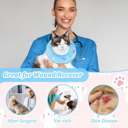 Cat Donut Collar, Adjustable Lightweight E Collar for Cat to Stop Licking Reusable Comfortable Cats Neck Donut for Cats Kittens After Surgery