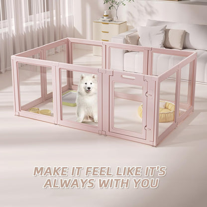 DIY Clear Acrylic Dog Playpen House,Quick Easy Assembly and Disassembly,Strong Floor Suction,Indoor and Outdoor Use,Easy Cleansing Puppy Fence (Skin Pink, 30.3" H, 8PCS)