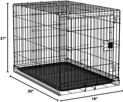 Amazon Basics Durable, Foldable Metal Wire Dog Crate with Tray, Single Door, 30 x 19 x 21 in, Black
