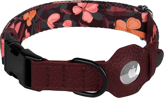 AirTag Dog Collar with Metal Buckle - Printed Nylon Soft Leather Dog Collar with Apple AirTag Holder - Secure Tracking GPS Pet Collars for Girl Boy Small Large Dogs (XL, 20"-25" Neck Fit, Crossandra)