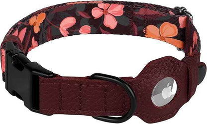 AirTag Dog Collar with Metal Buckle - Printed Nylon Soft Leather Dog Collar with Apple AirTag Holder - Secure Tracking GPS Pet Collars for Girl Boy Small Large Dogs (XS, 9"-12" Neck Fit, Crossandra)