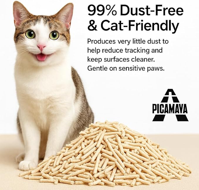 Premium Tofu Cat Litter by PicaMaya - Flushable, Baby Powder Scent, Dust-Free, Fast Clumping, 100% Natural Eco-Friendly - Easy Scooping and Long-Lasting Odor Control - 2.8kg (6.2lb) Pack.