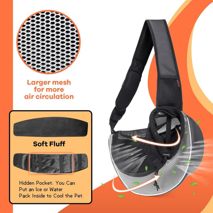 YUDODO Pet Sling Carrier for Small Dogs & Cats – Hands-Free Puppy Carrier with Safety Hook, Large Zipper Pocket, Soft Breathable Mesh, Adjustable Strap & Reflective Strip (Gray 3.0 S)