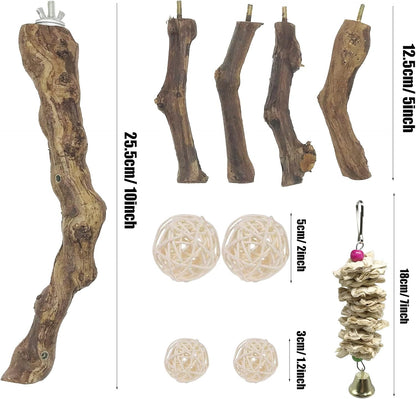 Allazone Bird Perch Natural with Chewing Toys Natural Grapevine Bird Stand Grape Stick Natural Bird Parrot Perch Standfor Parrots, Parakeets Cockatiels, Conures, Macaws, Love Birds (Style 1)