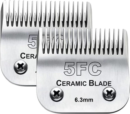 2PC 5FC Blade Dog Grooming Clipper Replacement Blades Compatible with Andis Dog Clippers,Detachable Ceramic Blade & Stainless Steel Blade,Size-5 FC 1/4-Inch Cut Length (64122)