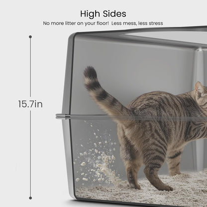 Enclosed Stainless Steel Cat Litter Box with Lid, Oversize Metal Litter Box for Multi Cats, XXXL Supersize Cat Toilet with High Side, Non-Stick, Anti-Leakage, Odorless, with Litter Mat & Litter Scoop