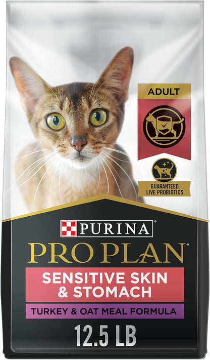 Purina Pro Plan With Probiotics, Sensitive Skin & Stomach, Natural Dry Cat Food, Turkey & Oat Meal Formula - 12.5 lb. Bag