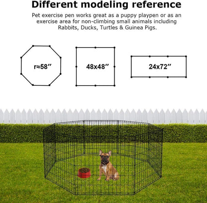 BestPet Dog Pen Playpen Puppy Pet Playpen 8 Panel Indoor Outdoor Metal Portable Folding Animal Exercise Dog Fence,24",Black