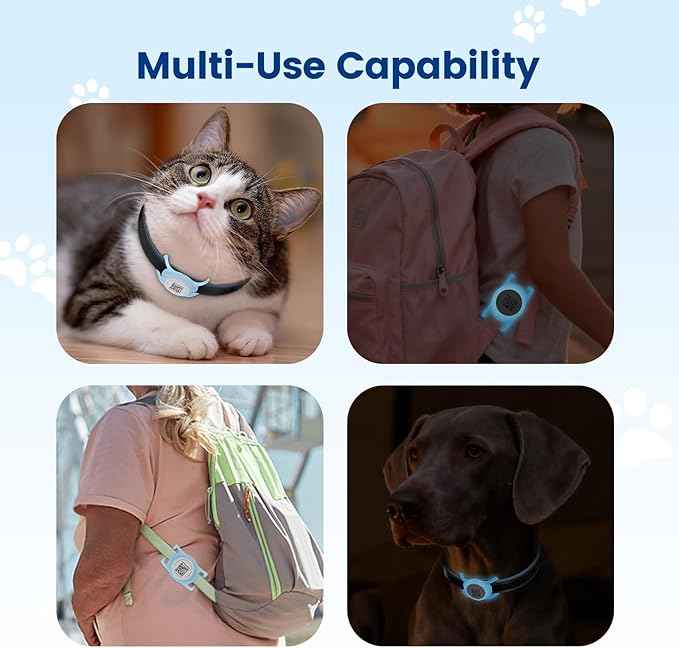 for Airtag Dog Collar Holder with QR ID Tag, Glow in the Dark, Fluorescent Waterproof Silicone for Airtag Case for Dog Collars, Scan for Instant Alert, Emergency Contact, Pet Profile (Blue)