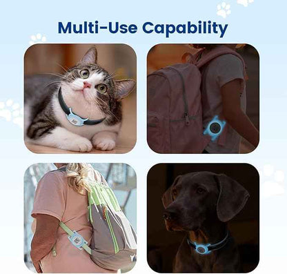 for Airtag Dog Collar Holder with QR ID Tag, Glow in the Dark, Fluorescent Waterproof Silicone for Airtag Case for Dog Collars, Scan for Instant Alert, Emergency Contact, Pet Profile (Blue)
