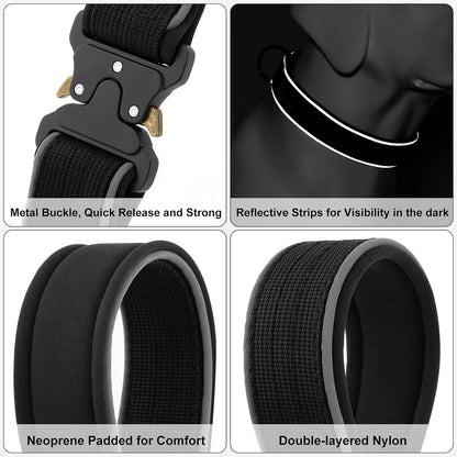 Plutus Pet Tactical Dog Collar, Reflective, Adjustable Heavy Duty Dog Collar, Soft Padded and Comfortable, for Small Medium and Large Dogs (Black, S)
