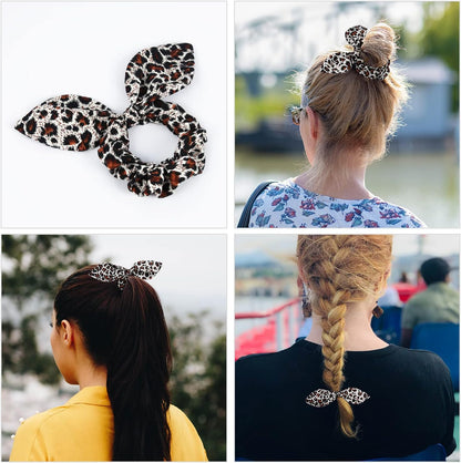 E-Clover Dog Bandanas & Matching Scrunchie Set Leopard Dog Bandana Bibs Washable Kerchief Scarf for Puppy Small Dogs & Owner