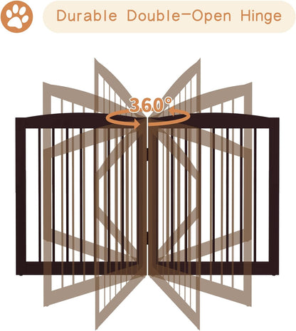 Freestanding Pet Gate for Dogs, Foldable Wooden Dog Gate for House, Indoor Pet Barrier for Stairs, Doorways, Support Feet Included, 24" Height 2 Panels, Brown