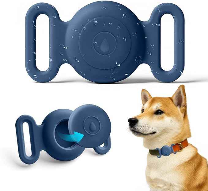 Dog Safety Pendant, Collar Holder for AirTag 2nd & 1st Gen, Pet Tracker Accessory for Dog GPS Tracking, Durable Silicone, Waterproof & Shock-Resistant, Anti-Scratch Anti-Loss(Dark Blue, Medium)
