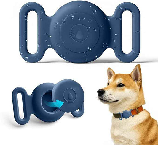 Dog Safety Pendant, Collar Holder for AirTag 2nd & 1st Gen, Pet Tracker Accessory for Dog GPS Tracking, Durable Silicone, Waterproof & Shock-Resistant, Anti-Scratch Anti-Loss(Dark Blue, Medium)