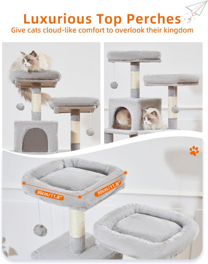Taoqimiao Cat Tree, 68-Inch Cat Tree Cat Tower for Indoor Cats, Plush Multi-Level Cat Condo with 6 Scratching Posts, 2 Perches, 2 Caves,Hammock, 3 Pompoms,MS020SW Light Gray