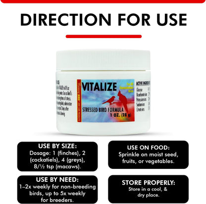 Morning Bird Vitalize, Supplement for Sick, Injured, or Stressed Caged Birds; Dehydration and Exhaustion Treatment for Parakeets, Cockatiels, Budgies, Finches, Canaries, and Parrots, 1 oz