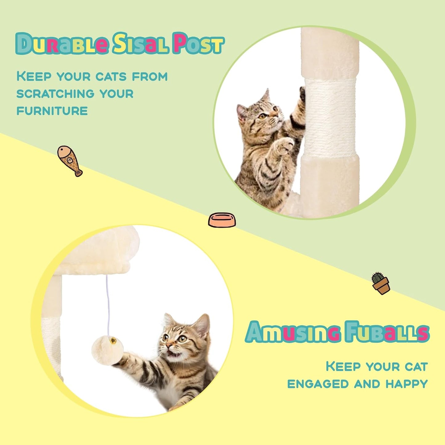 SHA CERLIN 73in Fan-Shaped Corner Cat Tower for Save Space/Multi-Level Tall Cat Tree for Indoor Kitties/Condo with Baskets/Cozy Perches/Sisal Scratching Posts/Pet Activity House/Beige