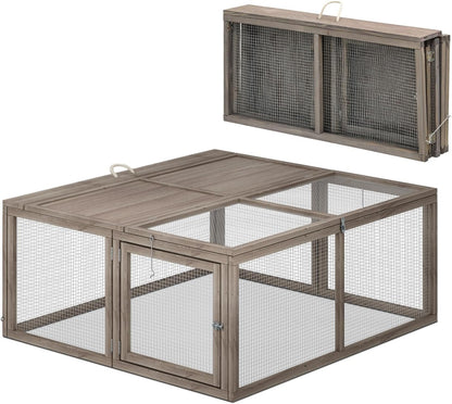 MoNiBloom Foldable Chicken Run Wood Chicken Coop Rabbit Hutch No Assembly Required Indoor/Outdoor Small Animal Nesting Box Portable Habitat Enclosure Spacious Pet Playpen 45.5 x 42.5 x 20 inch Grey