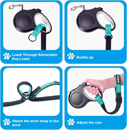 PetBonus Short Dog Leash, Safety Wrist Strap for Retractable Dog Leash, Reflective Design and Adjustable Soft Padded Handle, Extra Layer Security for Pet Stroller (Turquoise)