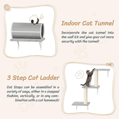 NUNU LAB Wall Mounted Cat Furniture, 7 Pcs Cat Wall Shelves with House, Tunnel, Bridge, Steps, Scratcher, Hammock, Bed, Indoor Safe & Stable Furniture for Kittens Play, Gray