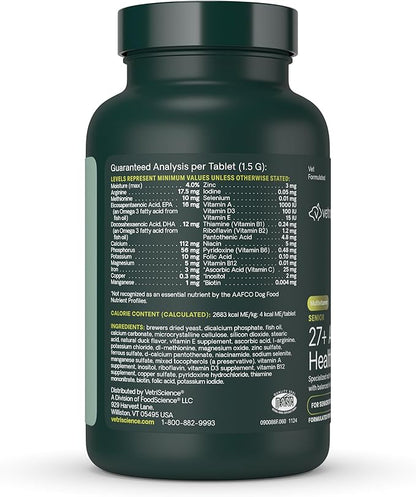 VetriScience Senior 27+ Active Health Chewable Tablets, Canine Plus Daily Multivitamin for Senior Dogs, Balanced Vitamins, Minerals and Antioxidants, Aging and Wellness Support, Veggie, 60 Count