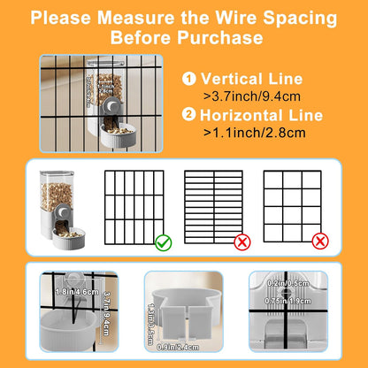 Auto Gravity Food Dispenser for Cage Hanging, 41OZ Capacity Hanging Automatic Pet Cage Feeder, Food Bowl for Cats Dogs Rabbit Ferret Chinchilla Bird Hedgehog Guinea Pig (Grey)