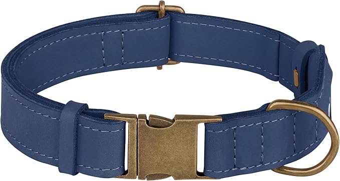 AirTag Dog Collar - Genuine Leather Dog Collar with Apple AirTag Holder and Metal Buckle - Smart GPS Tracking Pet Collars (Smoky Blue, S, 12"-15" Neck Fit) (Smoky Blue, M, 14"-18" Neck Fit)